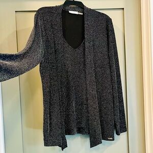 Calvin Klein Metallic Sparkle Blouse Top XL Sparkle Beauty